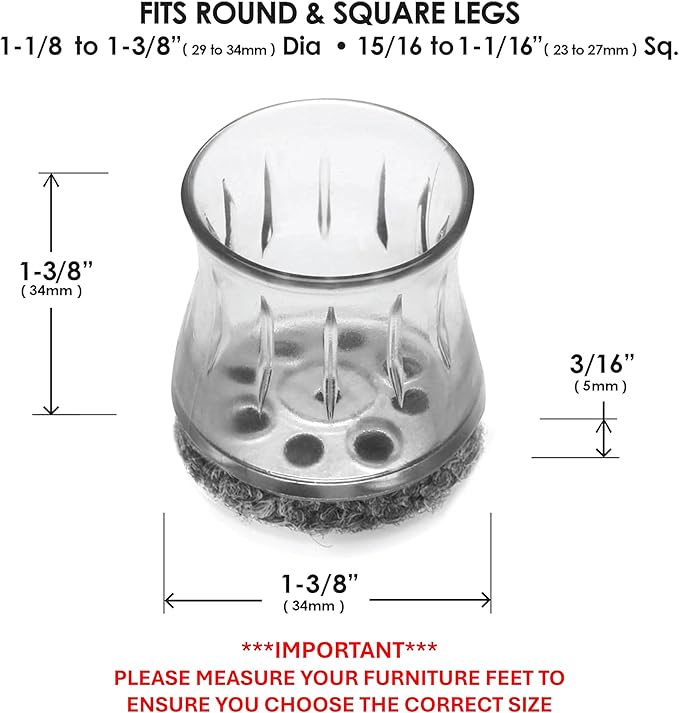 Slipstick GorillaOutdoor Berber Furniture Feet Pads with Clear Sleeve Sock (8 Pack) Outdoor Furniture Sliders for Round & Square Legs, Medium - Image 4