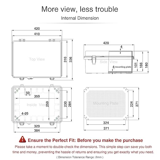 QILIPSU Waterproof Junction Box IP67 Outdoor Plastic Electrical Project Enclosure Weatherproof with Mounting Plate, Wall Brackets, Hinged Grey Cover 16.1"x12.2"x7.1" - Image 6