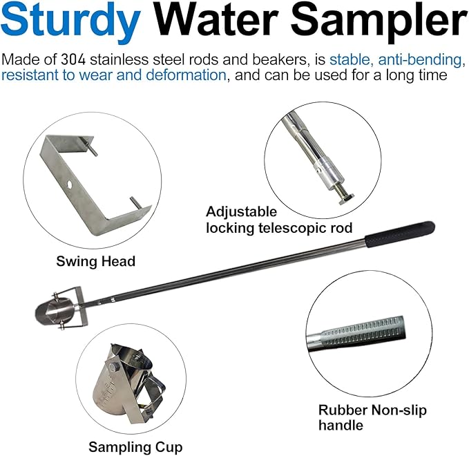 ERRULAN Water Sample Collection Pole PVC, Vertical Swing Telescopic Water Sampling Rod with Built-in Scale, Wellhead Sewage Dipper for Environmental Monitoring(33.8fl oz/1000ml,61-150cm/24.0-58.8in) - Image 6