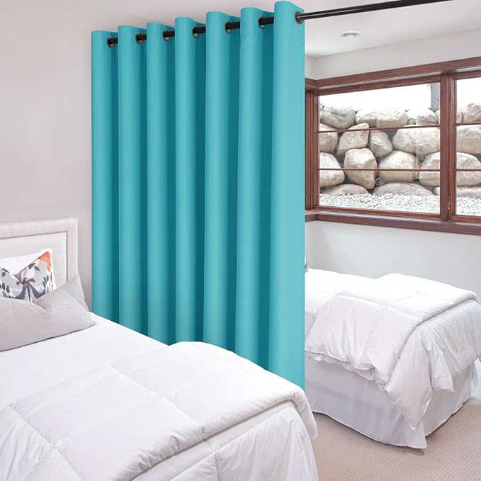 DWCN Room Divider Curtain - Extra Wide Blackout Curtain for Sliding Glass Door, Living Room, Bedroom Partition and Shared Office Space, 1 Grommet Curtain Panel, 10ft Wide x 8ft Tall, Turquoise by DWCN