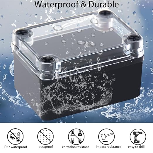 Junction Box,IP67 Waterproof ABS Black Project Box Clear Cover with Mounting Plate Electrical Box Enclosure for Outside Electronics 3.7 x 2.6 x 2.2inch(95x65x55mm) - Image 2