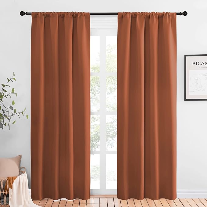 NICETOWN Blackout Curtains and Drapes - Thermal Insulated Solid Rod Pocket Blackout Draperies/Panels (Burnt Orange, 1 Pair, 42 by 84 inches) by NICETOWN