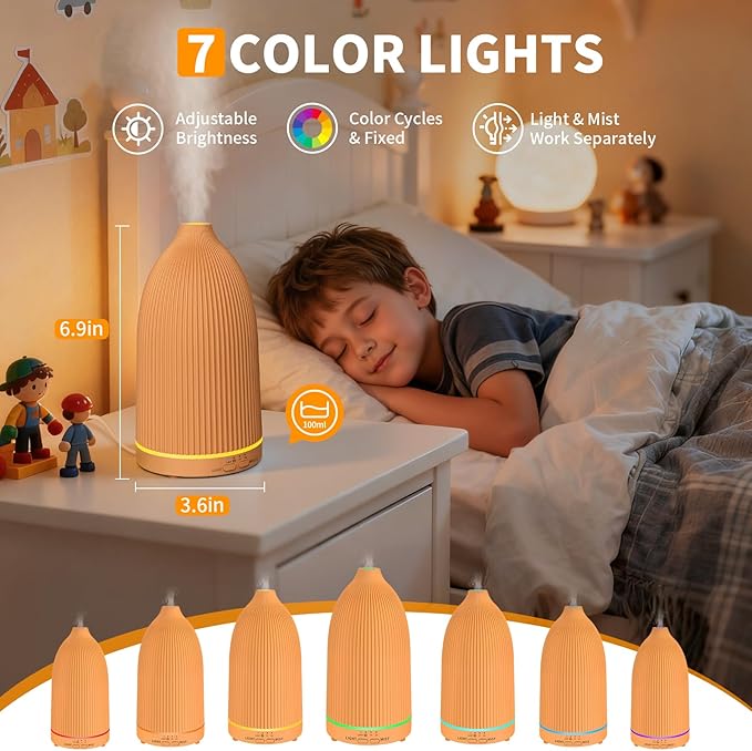 URPOWER 100ML Essential Oil Diffuser Ultrasonic Cool Mist Humidifier with 7 LED Lights, Timer & Auto-Off Quiet Aromatherapy Scent Diffuser for Home Bedroom Office Relaxation - Image 3
