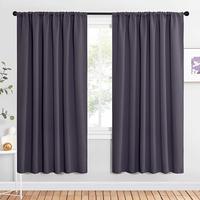 NICETOWN Bedroom Window Curtain Panels, Greyish Purple, 2 Panels, 62 in x 72 in (W x L), Window Treatment Thermal Insulated Rod Pocket Room Darkening Curtains/Drapes for Patio Door by NICETOWN