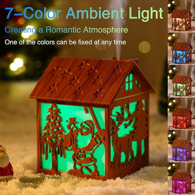 Colorful Cool Mini Humidifier, Cabin styling with Christmas theme，USB Personal Desktop Humidifier 2 Mist Modes, 7 colors,Super Quiet Perfect for Baby Bedroom, Office (Lightwood) - Image 5