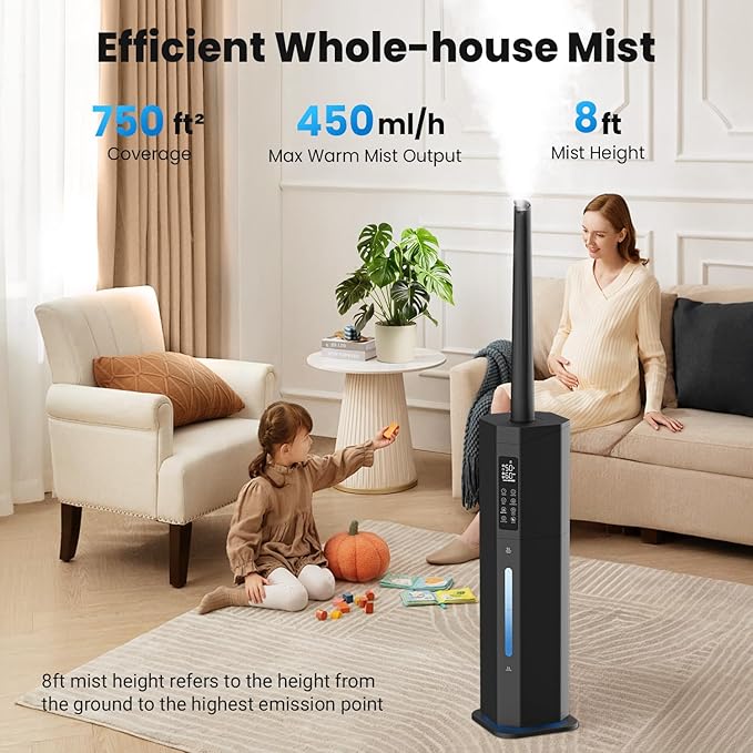 Humidifiers for Bedroom - GloryAir 2.38Gal/9L Top Fill Warm & Cool Mist Humidifier for Large Room 750ft² with Auto Mode 7-Color Light, Humidistat, Quiet Humidifier for Plants Baby Adults Home & Office - Image 5