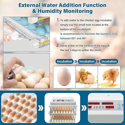 Incubators for Hatching Eggs, 120 Egg Incubator with Automatic Egg Turning and Humidity Monitor,Temperature Control, 5 Automatic Incubation Modes and Incubation Days Record, White - Image 4