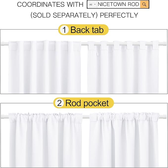 NICETOWN Window Curtain Panels for Kitchen - (White Color) 42x30 inch, 2 Panels Set, Home Decoration Drapes for Window - Image 3