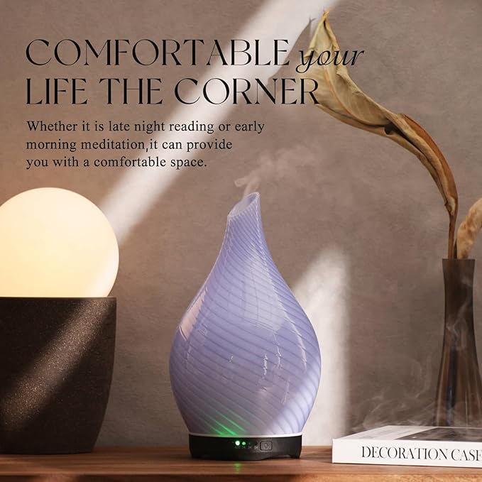 Porseme 280ml Essential Oil Diffuser Glass Color Changing Aroma Air Diffusers Aromatherapy Ultrasonic Cool Mist Humidifier 7 Running Hours Waterless Auto-Off for Sleeping, Yoga, Spa (Pure Purple) - Image 7