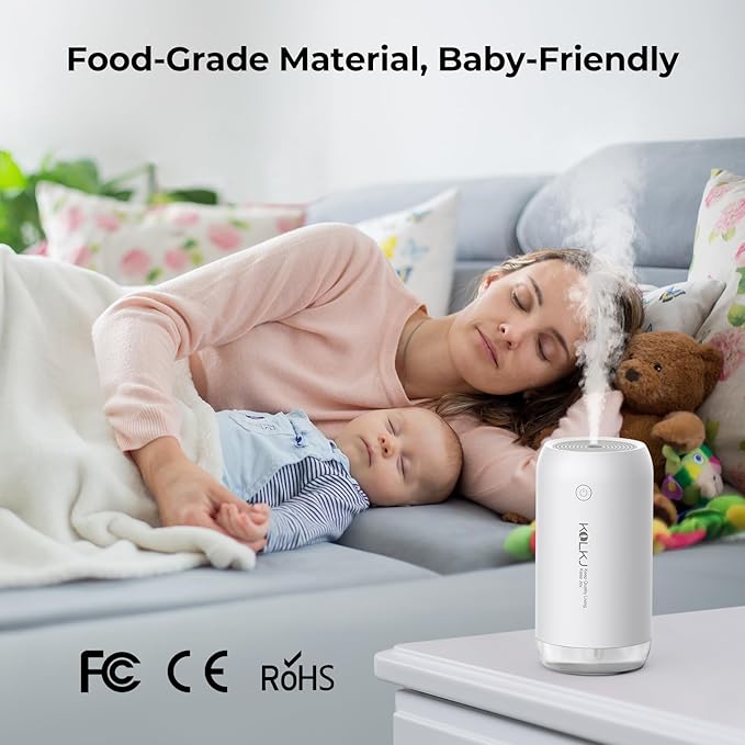 Portable Mini Humidifier, KQLKJ 350ml Small Cool Mist Humidifiers, USB Personal Desktop Humidifier for Bedroom Car Office Travel with Auto Shut-Off & 2 Mist Modes (White) - Image 4