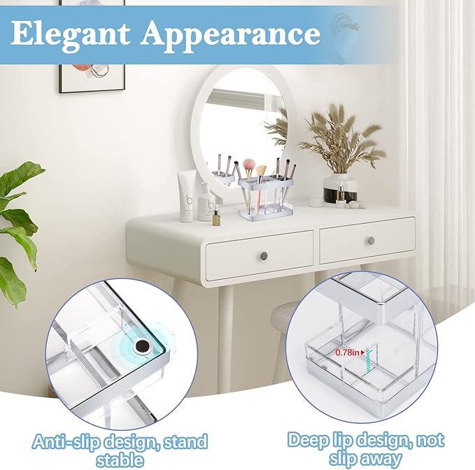 Chintu Toothbrush Holders for Bathrooms - Electric Tooth Brushing Holder Rustic Farmhouse Toothbrush Organizer for Bathroom Counter 5 Slots Toothbrush and Toothpaste Holder for Family Kid Clear/Silver - Image 6