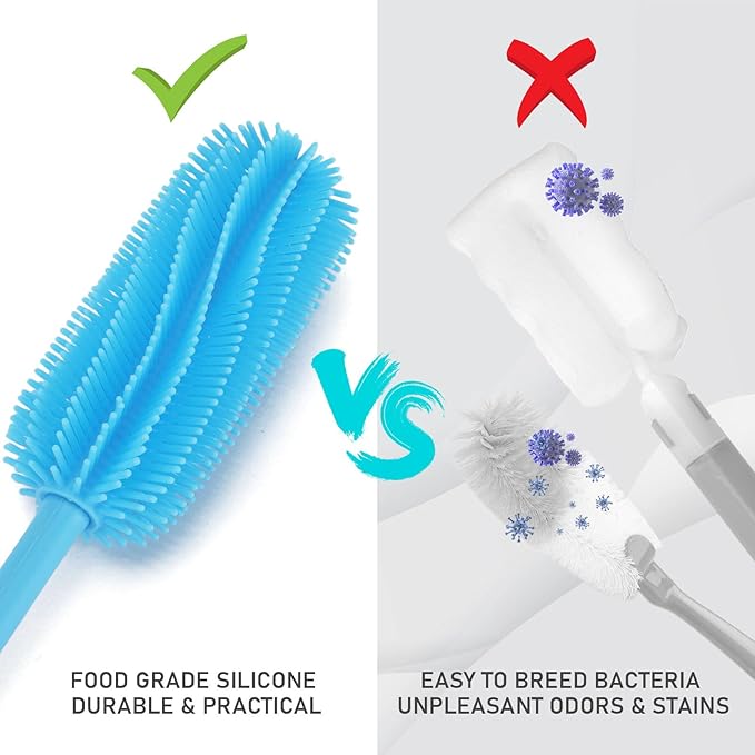 15.7" Silicone Bottle Brush, ddLUCK Water Bottle Cleaner Brush for Stanley, Hydroflasks, Glass, Thermos Sports Bottle, Vase and Glassware, Bottle Brush Cleaner for Small Narrow Neck Containers (Blue) - Image 5