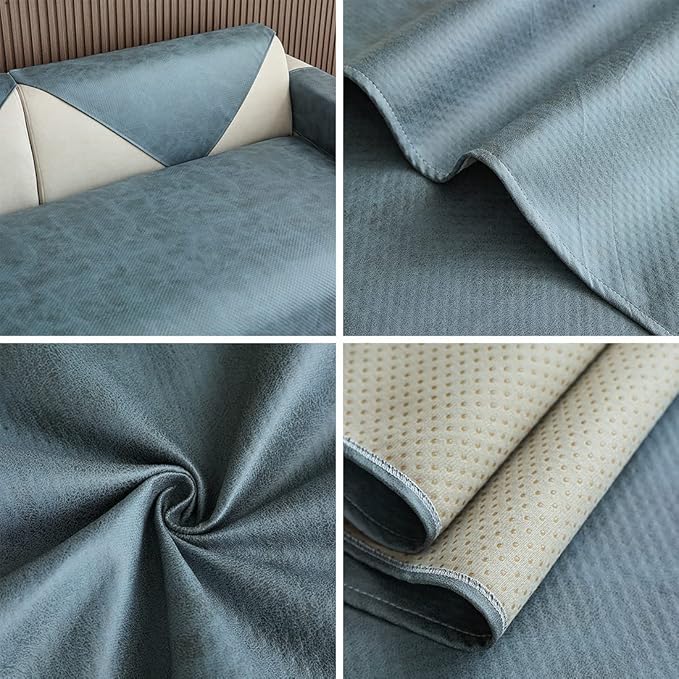 Faux Leather Waterproof Couch Sofa Cover Vintage PU Sectional Couch Cover Non Slip Sofa Slipcover Furniture Protector for Kids Dogs Cats (Blue,36"x70") - Image 7