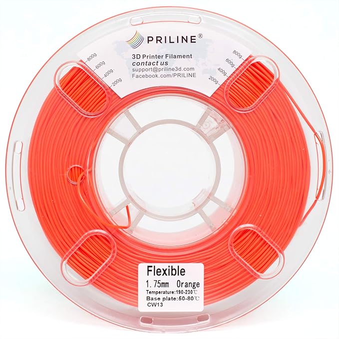 TPU Filament，PRILINE 98A TPU Flexible Soft 3D Printer Filament，1KG 1.75mm Spool Durable Flexible Material, Orange - Image 4