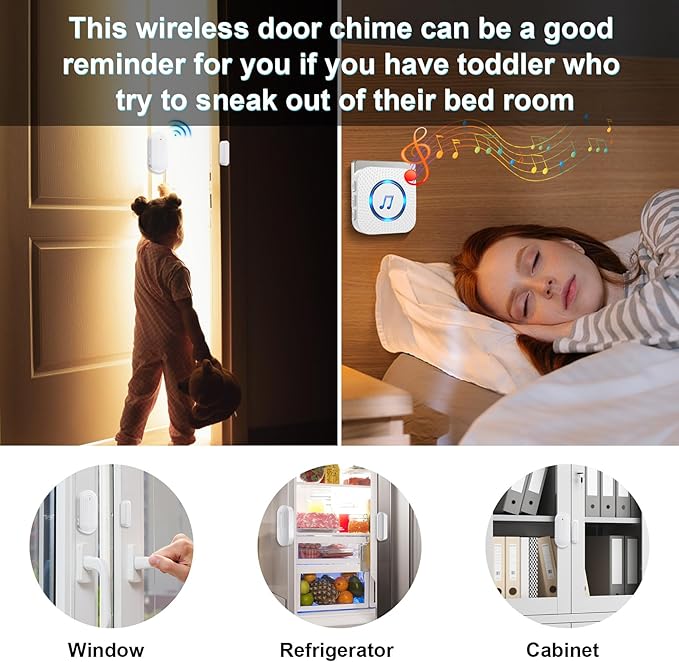SanJie Door Sensor Chime for Door Opens, Business/Home/Office/Store, 500 FT Range, 26 Chimes, 5 Adjustable Volume, 3 Sensors + 2 Receivers - Image 3