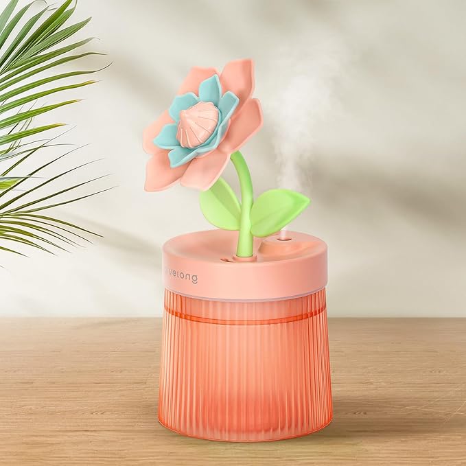 Cute Flower Mini Humidifier, Purple Gardenia Desktop Humidifiers for Bedroom, 260ml Portable Small Cool Mist Humidification, USB Powered, Auto Shut-Off, Perfect for Home, Office & Indoor Plants by Cerrota