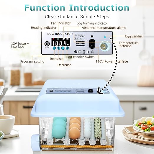 Incubators for Hatching Eggs 16 Egg Automatic Egg Incubator with Temperature Control Humidity Control and Display for Goose Chicken Duck Quail Pigeon Eggs Auto Turner,Light Blue - Image 3