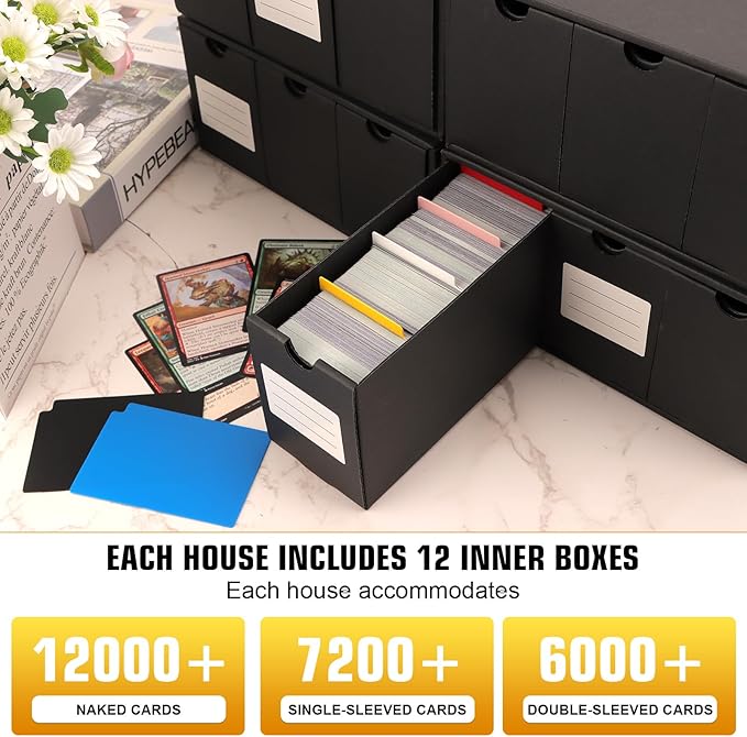 Trading Card Storage Box, Includes 12-600 CT Boxes & 48 Card Dividers, 12000+ Trading Card Organizer for Collectible Card Games, for TCG, MTG, PTCG, Baseball Cards, with Labels & Tapes - Image 6