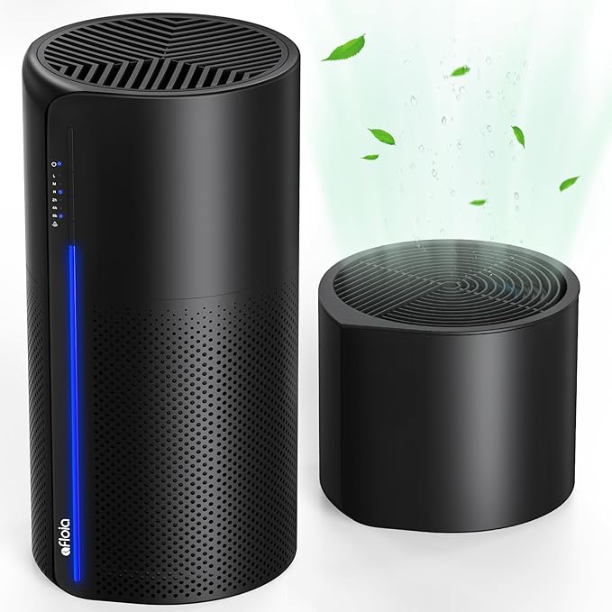 Afloia Air Purifier with Humidifier Combo, 2 in 1 3-Stage Filters for Bedroom Pets Hair Smoker Odors, Evaporative Humidifier, Auto Shut Off, Quiet Air Cleaner with Seven Color Light, Black by Afloia