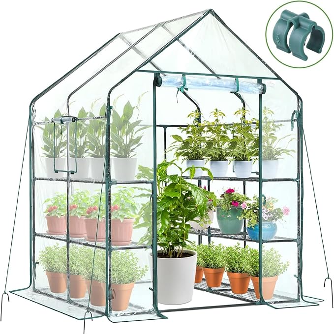 Ohuhu Plastic Greenhouse for Outdoors: Portable Walk in Plant Green House with Improved Transparent PVC Cover, 3 Tiers 12 Shelves Stands Small Greenhouses Backyard Green Houses for Outside Heavy Duty by Ohuhu