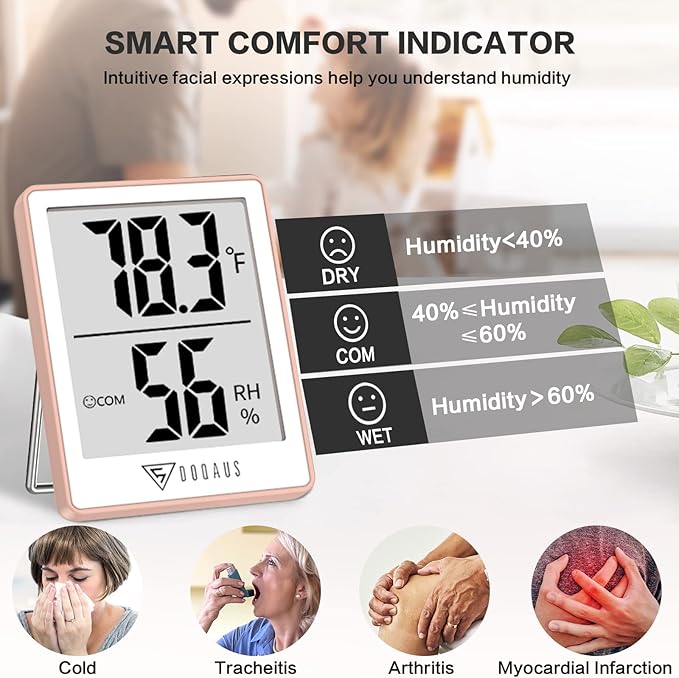 DOQAUS Indoor Thermometer for Home, Room Thermometer Humidity Meter with Temperature Humidity Sensor for Home, Bedroom, Baby Room, Office, Greenhouse, Cellar (Pink) - Image 3