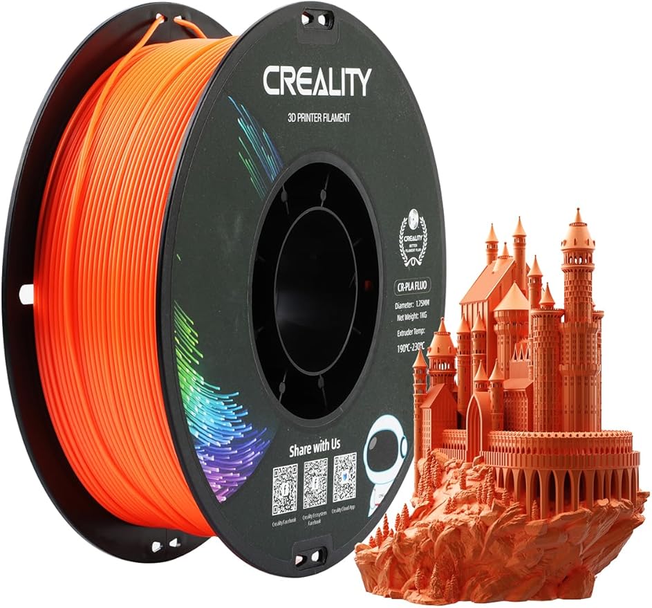 Creality PLA Filament 1.75mm, 3D Printer Filament, 1.0kg (2.2lbs) Spool, No Warp Enhanced Toughness, Dimensional Accuracy ±0.03mm Printing Filament, for 3D Printers (Fluorescent Orange) by Creality