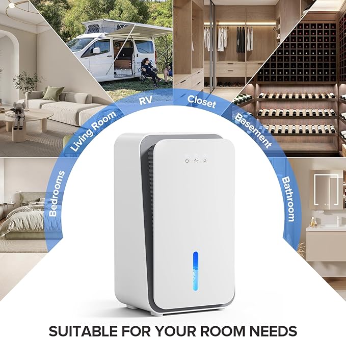 Dehumidifier for Home, 1000 sq.ft Dehumidifier with Auto Shut Off, 7-Color LED Light Built-in Aromatherapy Diffuser, Ultra-Quiet Dehumidifiers for Bedroom, Bathroom, Basement (White) - Image 9