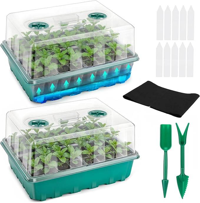 Self-Watering Seed Starter Tray 2 Packs, 96 Cells Seed Starter Kit with Humidity Vented Domes and High Lid, Germination Kit for Indoor Greenhouse Seed Starter by Hanaoyo