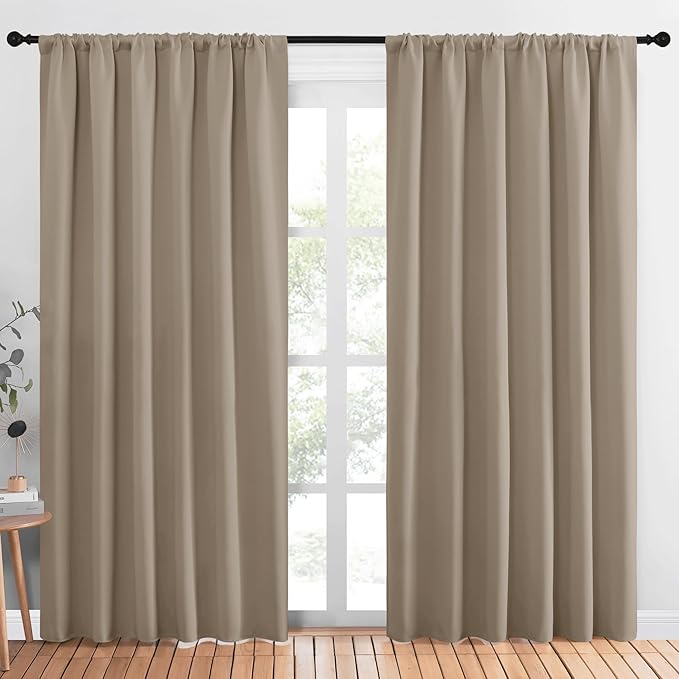 NICETOWN Living Room Curtains, Blackout Draperies, Taupe, 1 Pair, 70 x 84-inch, Home Decorations Thermal Insulated Solid Rod Pocket Blackout Drapes for Cafe by NICETOWN
