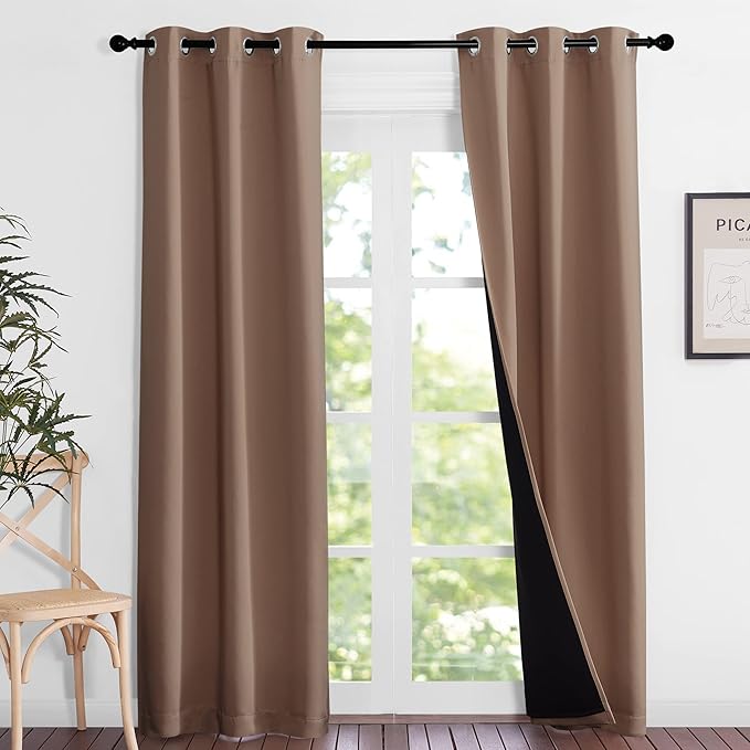 NICETOWN Living Room Completely Shaded Draperies, Privacy Protection & Noise Reducing Ring Top Drapes, Black Lined Insulated Window Treatment Curtain Panels(Cappuccino, 2 Pieces, W37 x L84) by NICETOWN