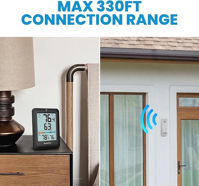 Newentor Indoor Outdoor Thermometer Wireless, Weather Stations Wireless Indoor Outdoor, Outdoor Thermometers for Patio House, Outside Inside Thermometers with Comfort Indicator, Black with 1 Sensor - Image 2