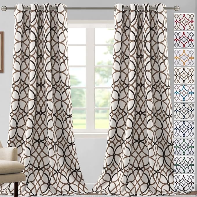 H.VERSAILTEX Blackout Curtains Printed Design 108 Inch Length 2 Panels Set Thermal Insulated Curtains for Bedroom Living Room Geometric Modern Grommet Window Drapes - Taupe and Brown by HVERSAILTEX