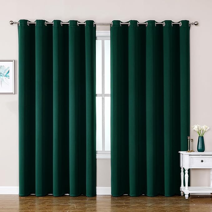 ChrisDowa Blackout Curtains 70 inches Wide for Bedroom - 2 Panels Set Extra Wide Grommet Thermal Insulated Room Darkening Curtains for Living Room (Forest Green, 70 x 84 Inch) by ChrisDowa