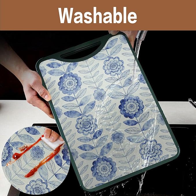 Drawer and Shelf Liner for Kitchen Cabinets Non-Adhesive Strong Grip Floral Shelf Liner Non-Slip Waterproof Blue Flower Drawer Liner for Cupboard Shelves Easy to Clean Cabinet Liner 16IN×10FT - Image 5