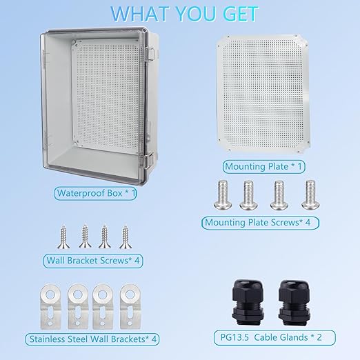 Waterproof Junction Box, ABS Plastic Electrical Box with Stainless Steel Latch, Hinged Cover Electric Project Enclosure Box with Mounting Plate, Wall Brackets,Clear 15.7"x11.8"x7.1 - Image 6