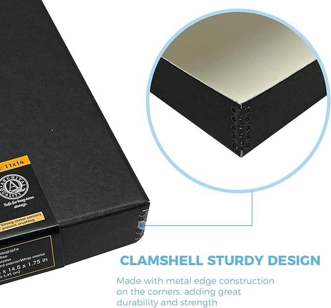 Lineco Folio Storage Box. Archival Clamshell with Metal Edge Boxboard, 11 x 14 x 1.75 Inches, Longevity Organize and Store Photos Documents Craft Cards Magazine Prints Wedding Dresses DIY, Black - Image 4