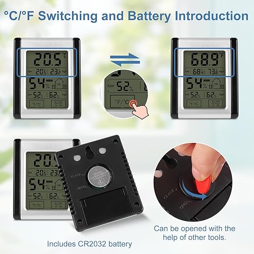 Digital Indoor Thermometer and Hygrometer Monitor with Touch Screen, Comfort Indicator & 24-Hr History, High Accuracy Home Room Temperature Humidity Gauge (3×2.5×0.6 in) - Image 4