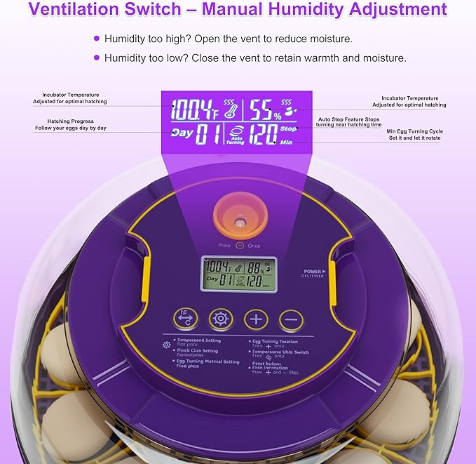 18 Egg Incubator for Hatching Eggs – With Automatic Egg Turning, Temp/Humidity Control, Egg Candler, Incubator Chicken, Duck, Goose, Quail, Parrot, Pigeon – For Home Farm Science Class Lab - Image 7