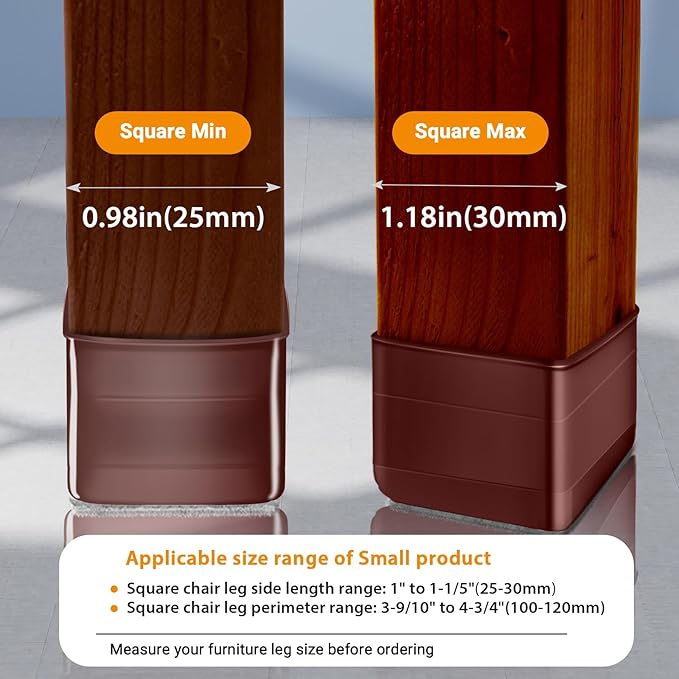 36Pcs Brown Square Chair Leg Floor Protectors, High Elastic Felt Furniture Pads for Hardwood Floors, Silicone Floor Protectors for Chairs, Chair Leg Caps Covers Socks (Small) - Image 4