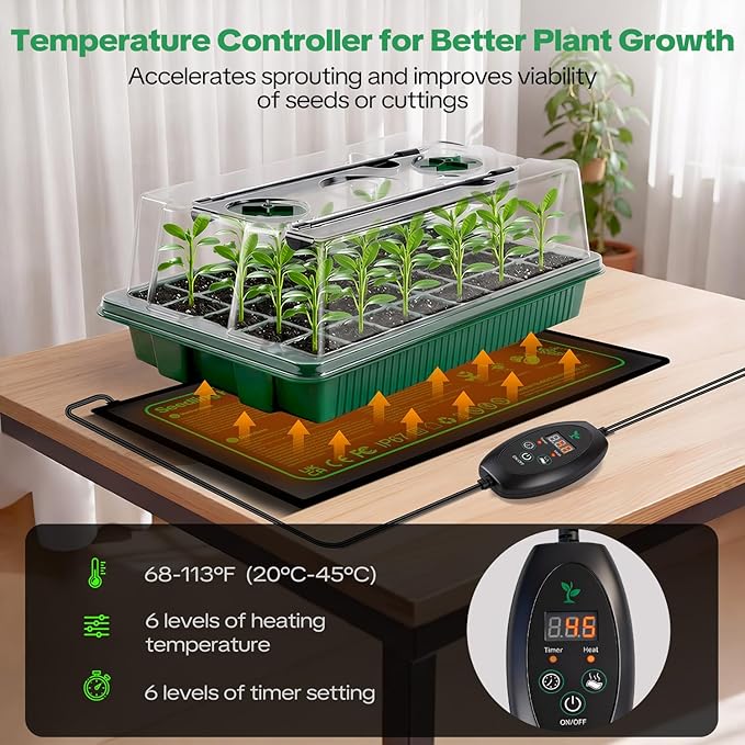 Seed Starter Tray with Grow Light & Heating Mat, 68℉-113℉ Adjustable, 40-Cell Seed Starter Kit with Humidity Dome, Reusable Seed Starter for Indoor Planting Seeds - Image 3