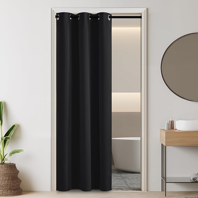 RYB HOME 100% Blackout Door Curtain for Doorway/Open Closet, Privacy Temporary Door for Bedroom/Kitchen/Laundry/Patio, Thermal Insulated Drapes, Black, W34xL80, 1 Panel by RYBHOME