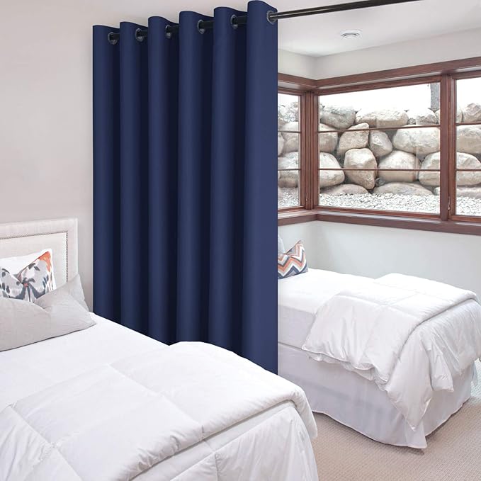 DWCN Total Privacy Room Divider Blackout Curtain - Thermal Curtains for Patio Door, Living Room, Bedroom Partition and Shared Office Space, 1 Grommet Curtain Panel, 8.3ft Wide x 7ft Tall, Navy Blue - Image 2