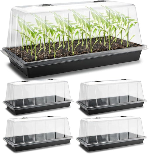 1020 Plant Tray with Tall 7.3'' Dome, 5-Pack Extra Large Seed Starter Tray with Humidity Domes, Heavy Duty 1020 Trays and Flats with Lid, Seed Germination Mini Greenhouse No Hole for Balcony Garden by RooTrimmer