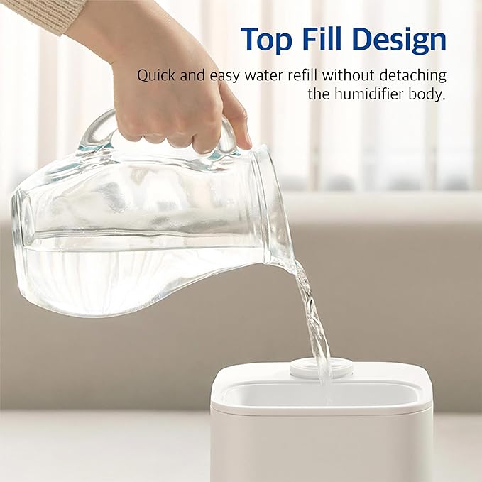 Pureal 10L Tower Humidifier, 83H Runtime, Warm & Cool Mist, Large Room, Top-Fill Tank On Wheels, Auto Mode, 12H Timer, Remote Control, Mood Light, White - Image 7