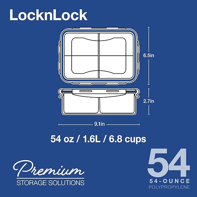 LOCK & LOCK Easy Essentials Food Storage lids/Airtight containers, BPA Free, 54 Ounce, Clear - Image 4