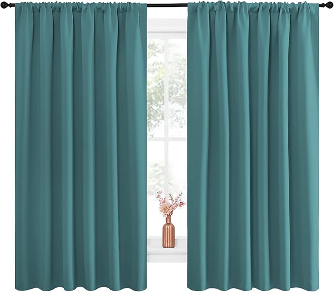 NICETOWN Blackout Curtains for Bedroom, Window Curtain Panels, Thermal Insulated Solid Rod Pocket Blackout Draperies/Drapes (Sea Teal, One Pair, 70 by 63-inch) - Image 2