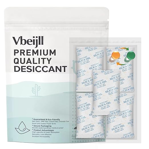 50 Gram (40 Pack) Color-Indicating Silica Gel Packets, Each 5 Pack Individually Sealed, Food Grade Desiccant - Rechargeable Moisture Absorbers for Food Storage, Electronics, 3D Filament & Safes by Vbeijll