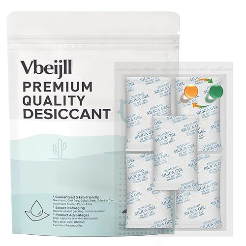 1 Gram (100 Pack) Color-Indicating Silica Gel Packets, Each 5 Pack Individually Sealed, Food Grade Desiccant - Rechargeable Moisture Absorbers for Food Storage, Electronics, 3D Filament & Safes by Vbeijll