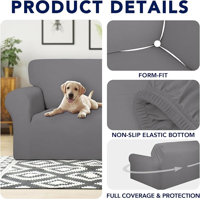 PureFit 100% Dual Waterproof Couch Cover Slipcovers for Couches and Sofas - Stretch Non Slip Fleece Sofa Covers Washable, Leakproof Furniture Protector for Kids, Pets, Dog (Chair, Light Gray) - Image 4