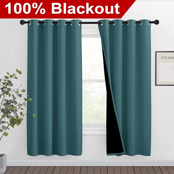 NICETOWN Full Shade Curtain Panels, Pair of Energy Smart & Noise Blocking Out Blackout Drapes for Apartment Window, Thermal Insulated Guest Room Lined Window Dressing(Sea Teal, 46 x 72 inch) - Image 2